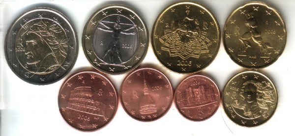 (afbeelding voor) UNC set Italië 2006 van 1 cent tot en met 2 euro